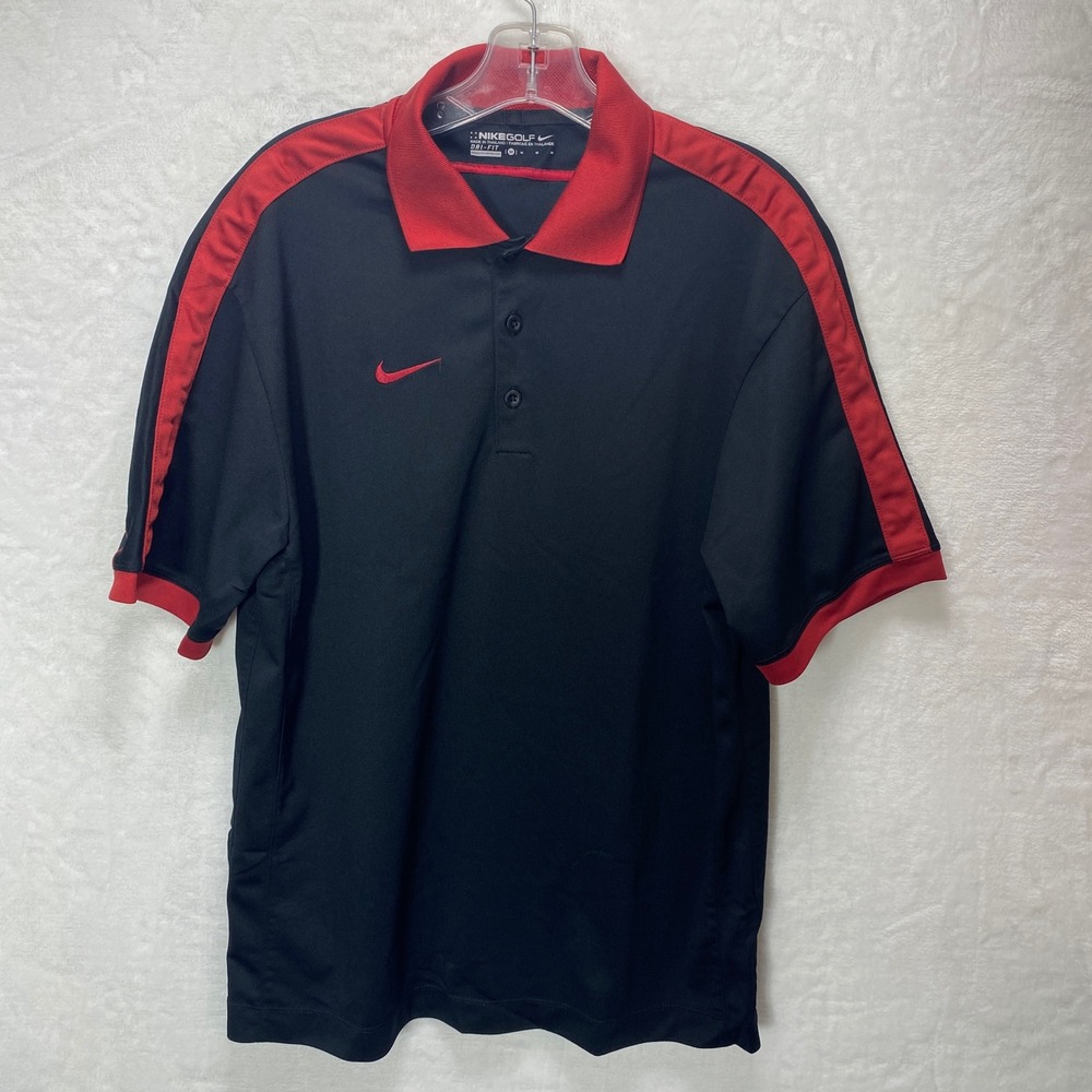 Nike Golf Dri FIT Mens Black Red Short Sleeve Polo Shirt M Activewear